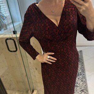Lauren Ralph Lauren Faux Wrap Dress | Burgundy Geometric Print | Size 12